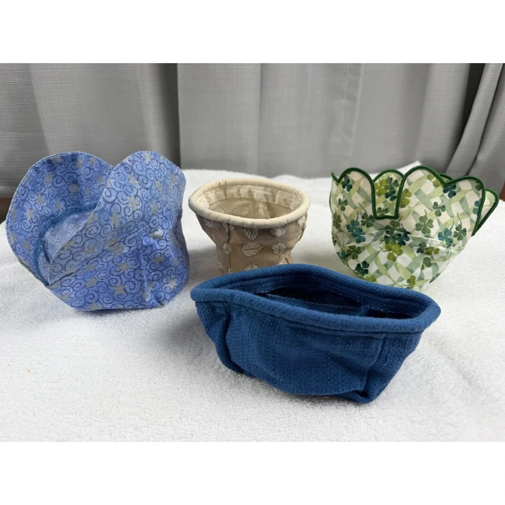 Longaberger Fabric Basket Liners Set of 4 Blue Tarragon Clover Leaf Star Pattern